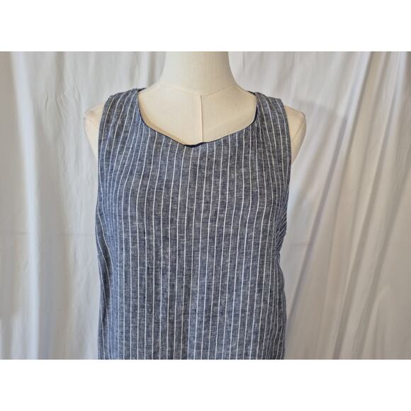 Quince Womens 100% European Linen Blue Striped Shift Dress Medium - Picture 4 of 9